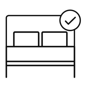 icon of mattress with a checkmark on the top right with a transparent background